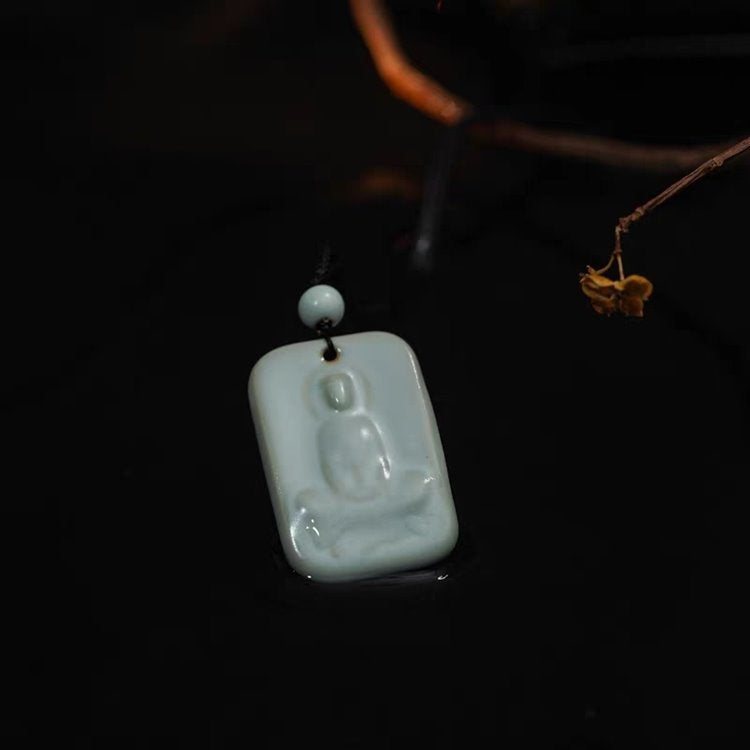 Blue Porcelain Ceramic Dhyana Mudra Buddha Pendant