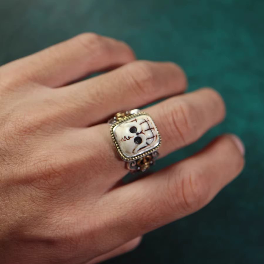 Vintage Tibet Mammoth Tusk Ivory Skull Ring