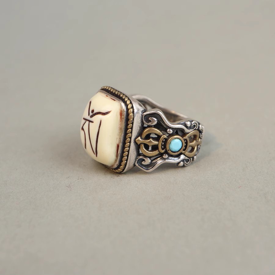 Vintage Tibetan Mammoth Ivory Aum Ring