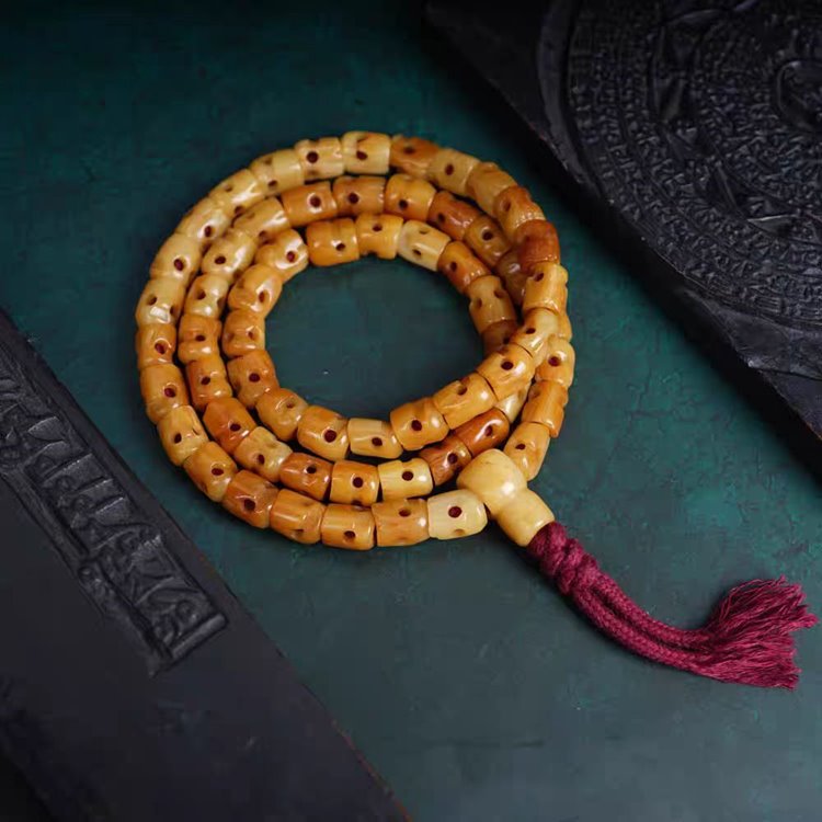 Tibetan Hand Carved Skull Bead Mala: Tibetan Bone Prayer Beads