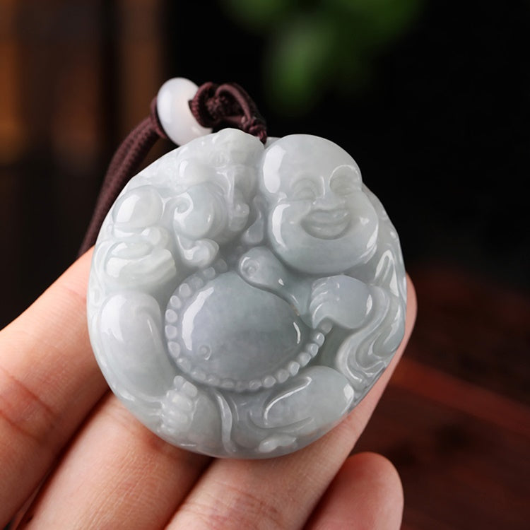 White Jade Laughing Buddha Pendant