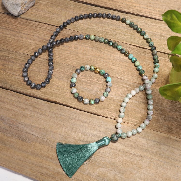 African Turquoise Amazonite Mala Bead Necklace
