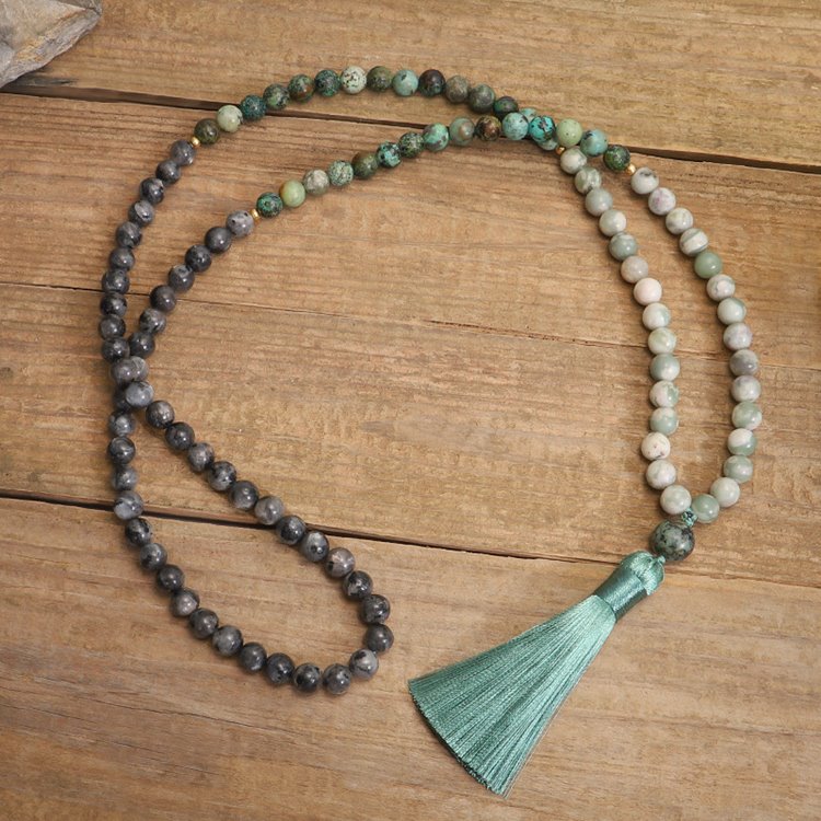 African Turquoise Amazonite Mala Bead Necklace