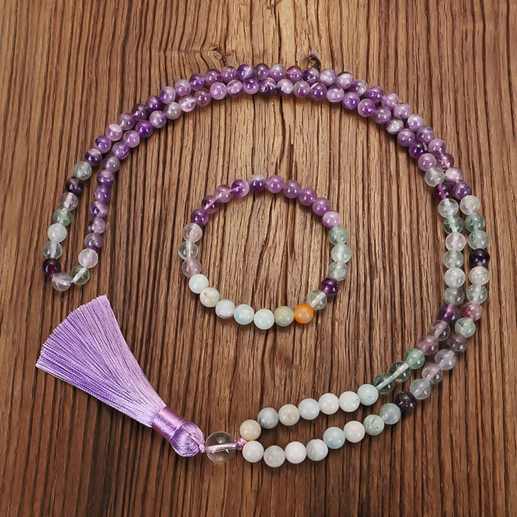 Amethyst Fluorite Yoga Beads Necklace