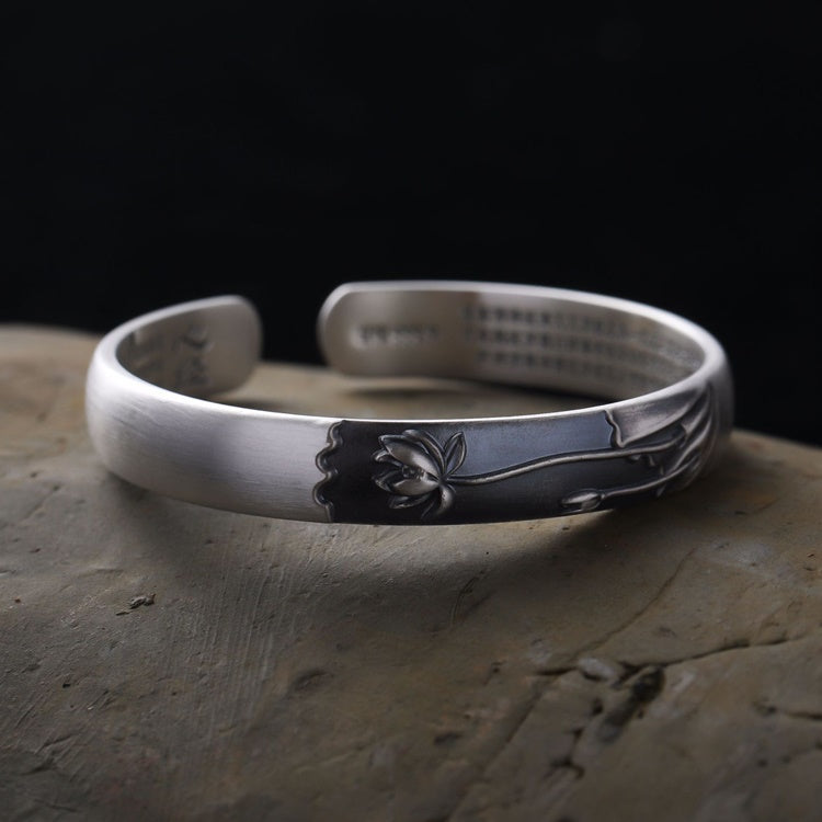 Lotus Cuff-Bracelet, Oxidized 999 Silver, Arched