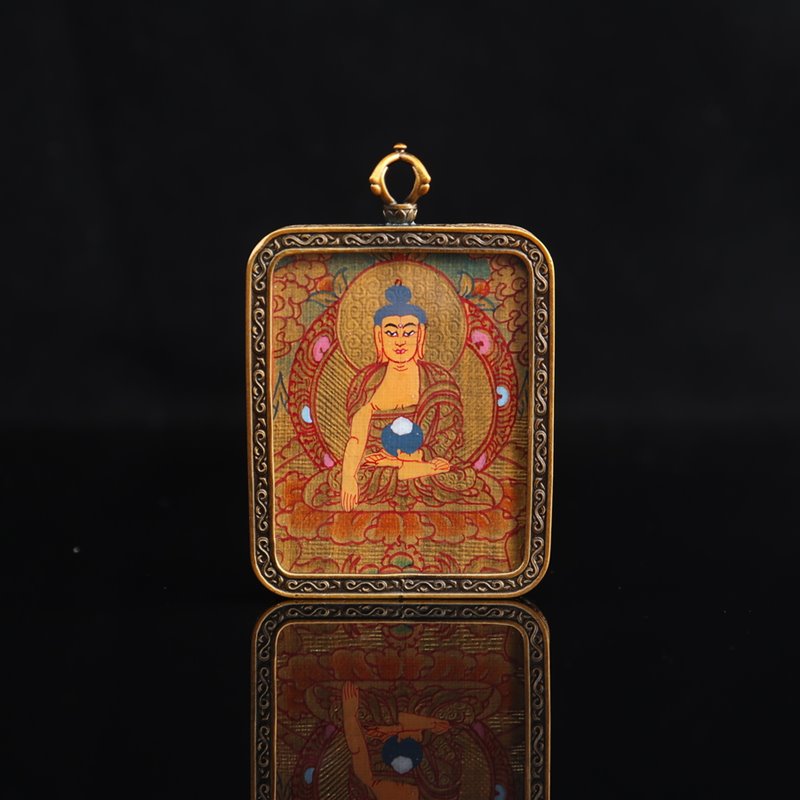 Tibetan Hand-Painted Shakyamuni Thangka Pendant