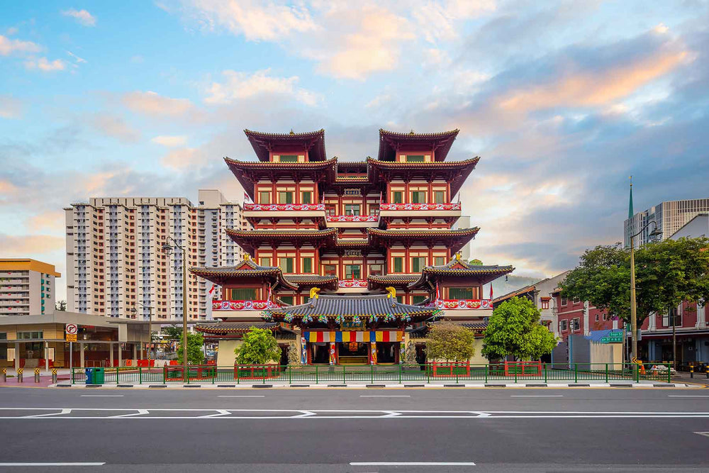 Image of the Buddha Tooth Relic Temple in Singapore during the day.