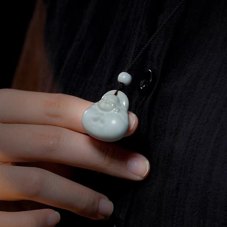 Porcelain Laughing Buddha Pendant