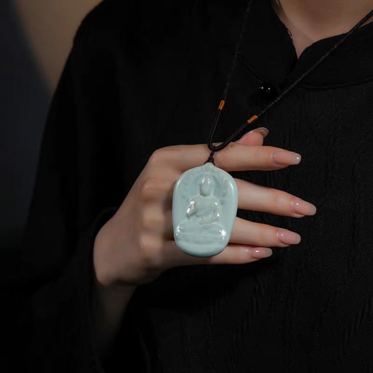 Blue and White Porcelain Buddha Pendant