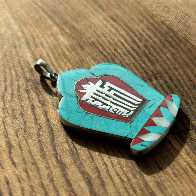 Crushed Turquoise Silver Inlay Nepali Pendant