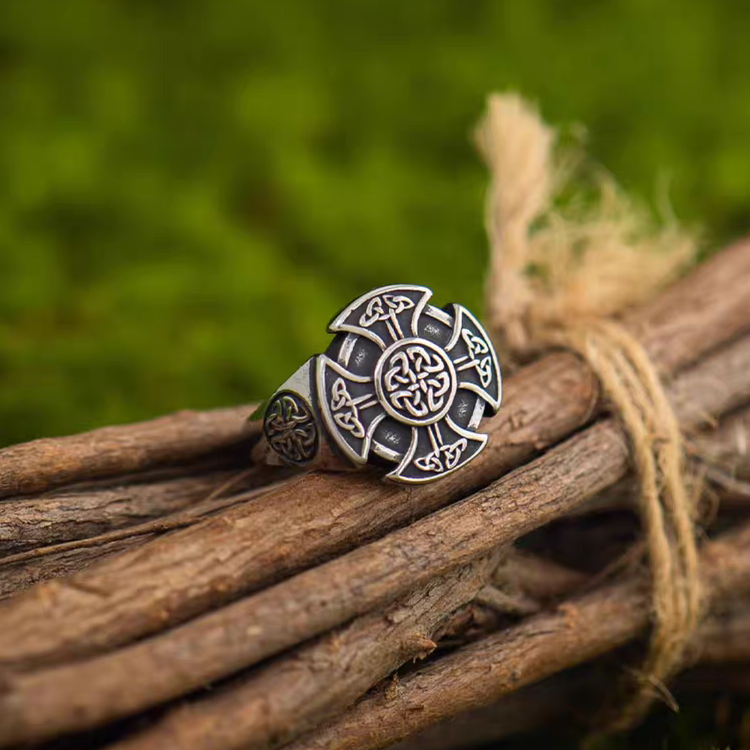 Titanium Celtic Cross Triquetra Viking Ring