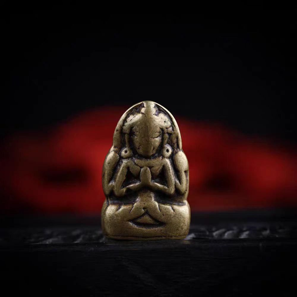 Vintage Tibetan Brass Quan Yin Amulet