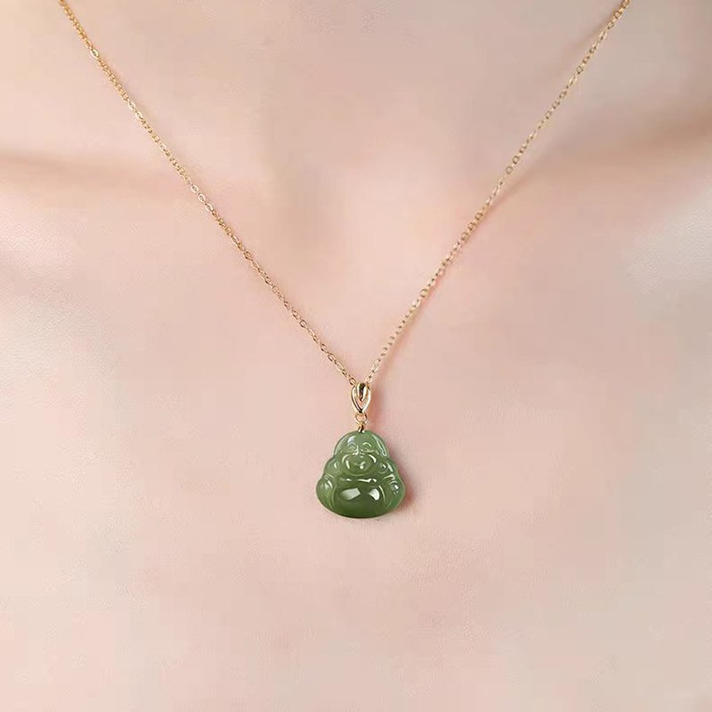 Green Jade Laughing Buddha Pendant