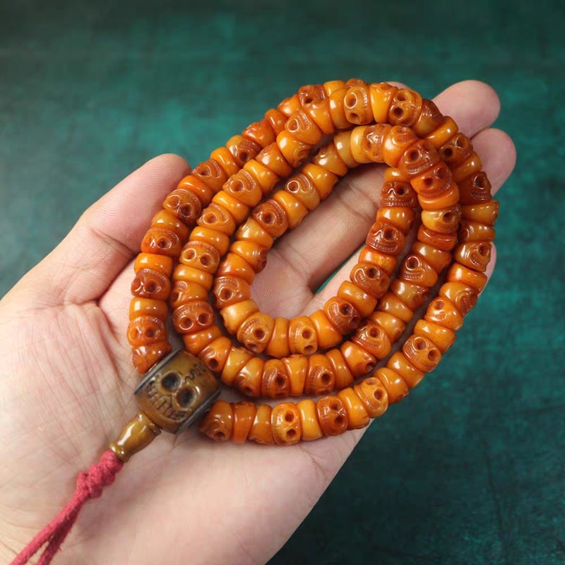 Vintage Tibetan Yak Bone Skull Prayer Beads