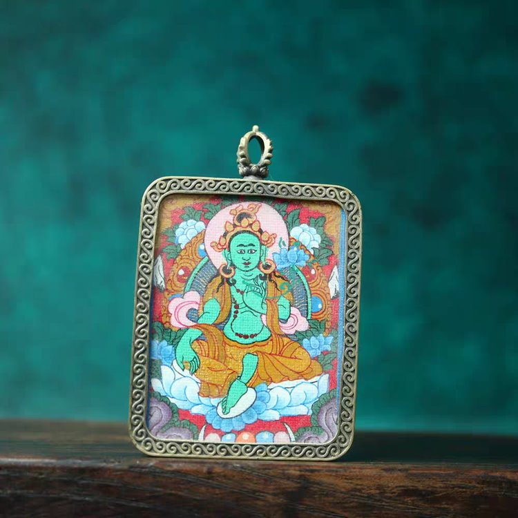 Tibetan Hand-Painted Green Tara Thangka Pendant