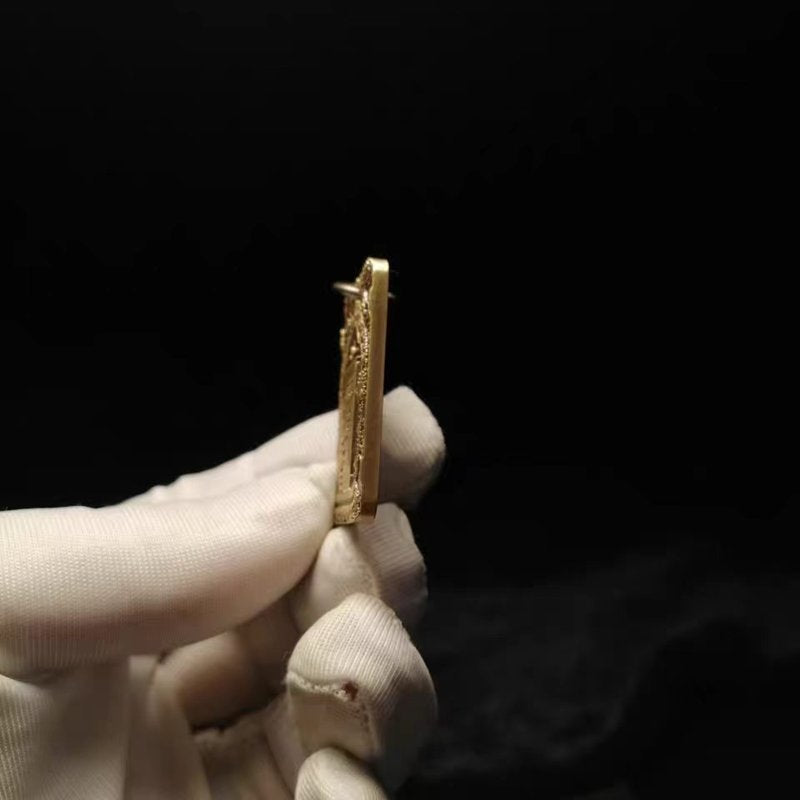Rectangular Brass Pendant with Kalachakra Engraving