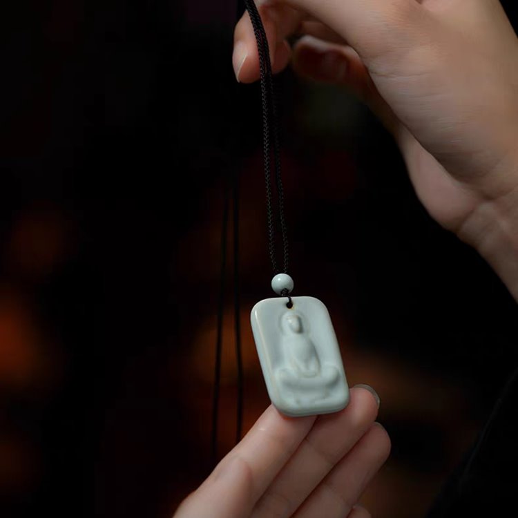 Blue Porcelain Ceramic Dhyana Mudra Buddha Pendant