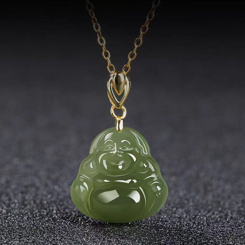 Green Jade Laughing Buddha Pendant