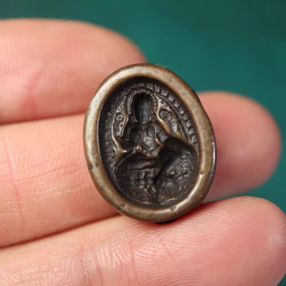 Vintage Tibetan Iron Green Tara Mantra Pendant