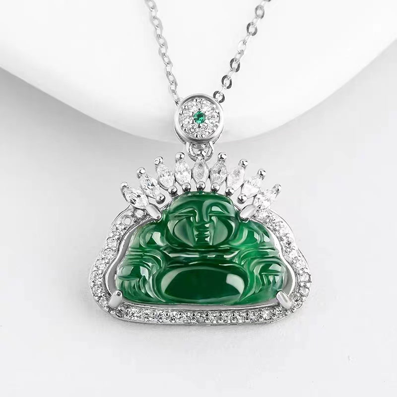 Large Silver Jade Buddha Necklace - Etsy