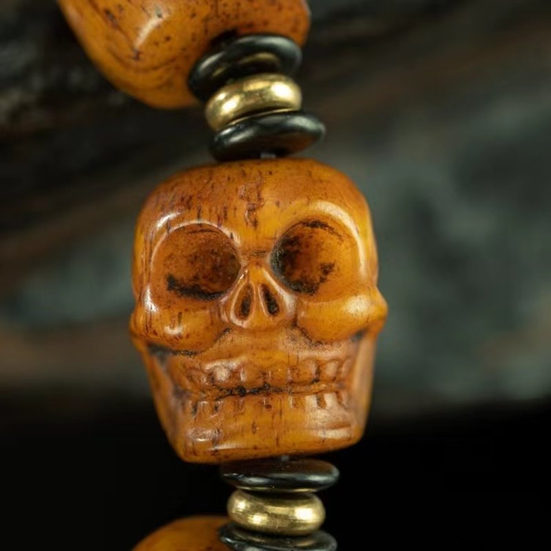 Old Tibetan Yak Bone Skull Beads Wrist Mala