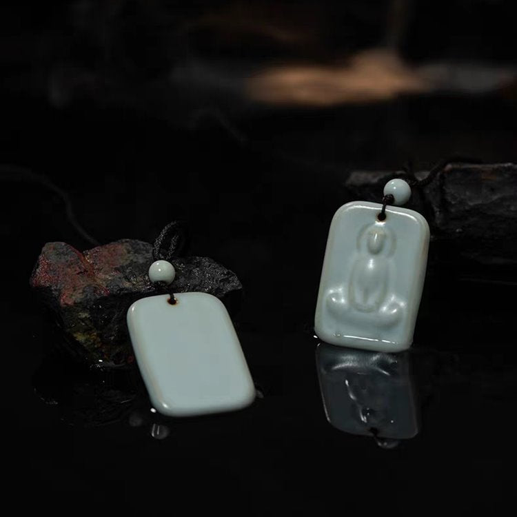 Blue Porcelain Ceramic Dhyana Mudra Buddha Pendant