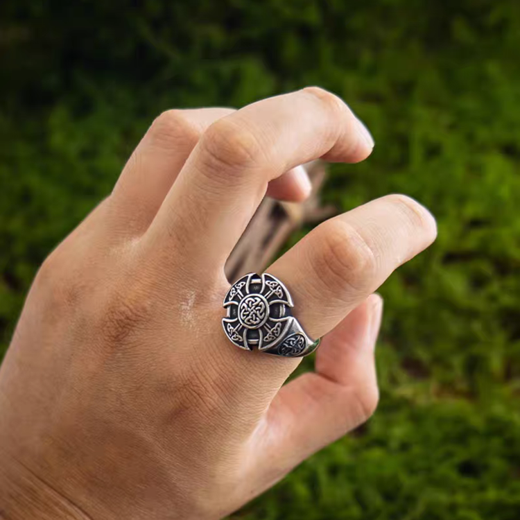 Titanium Celtic Cross Triquetra Viking Ring