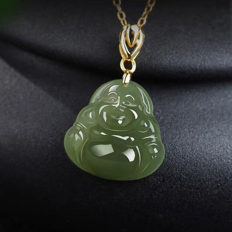 Green Jade Laughing Buddha Pendant