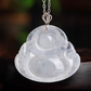 Clear White Jade Lady Laughing Buddha Pendant