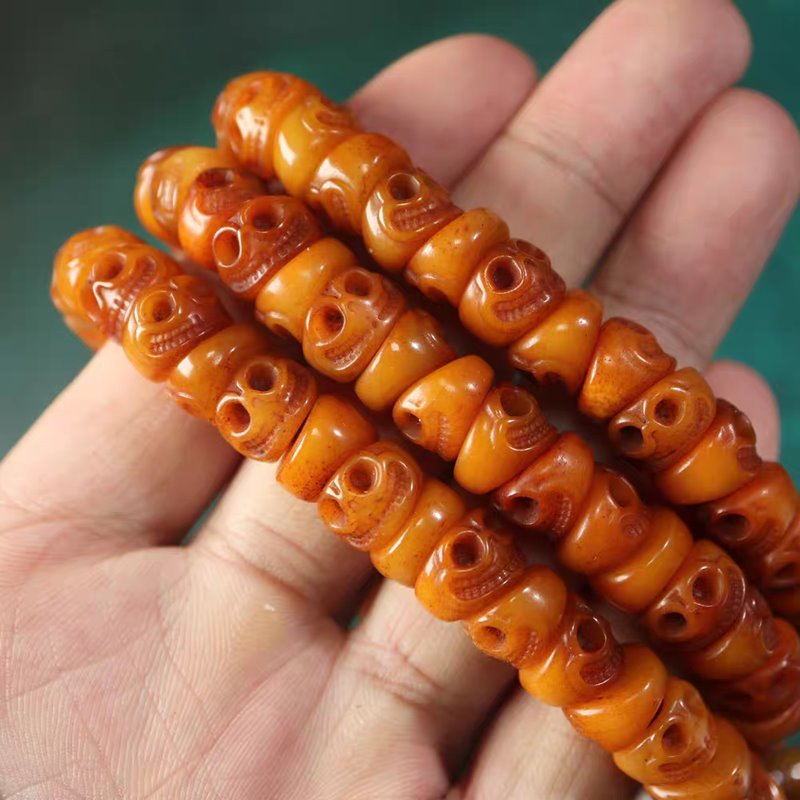 Vintage Tibetan Yak Bone Skull Prayer Beads
