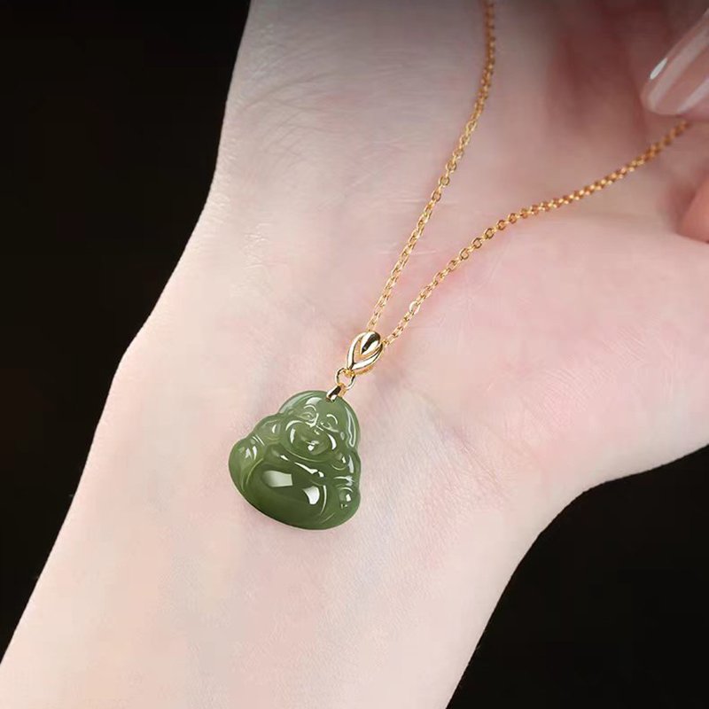 Green Jade Laughing Buddha Pendant