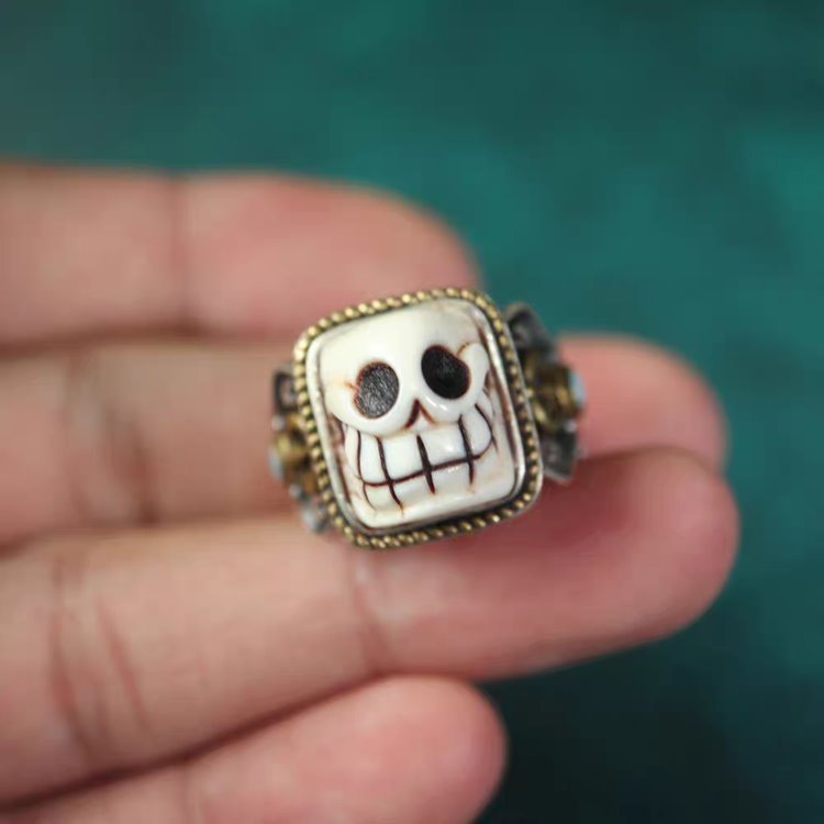 Vintage Tibetan Mammoth Ivory Skull Ring