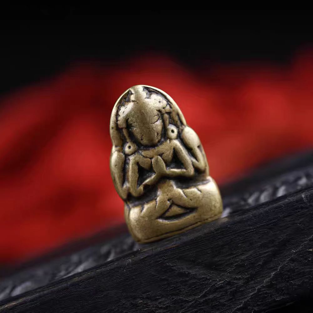 Vintage Tibetan Brass Quan Yin Amulet