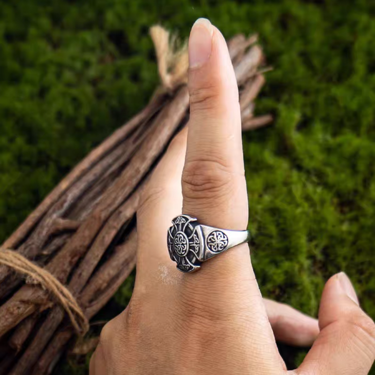 Titanium Celtic Cross Triquetra Viking Ring