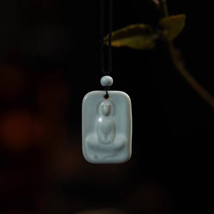 Blue Porcelain Ceramic Dhyana Mudra Buddha Pendant