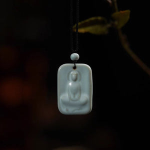Blue Porcelain Ceramic Dhyana Mudra Buddha Pendant