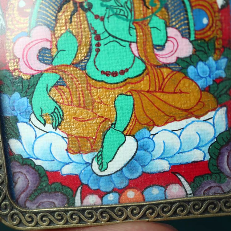 Tibetan Hand-Painted Green Tara Thangka Pendant