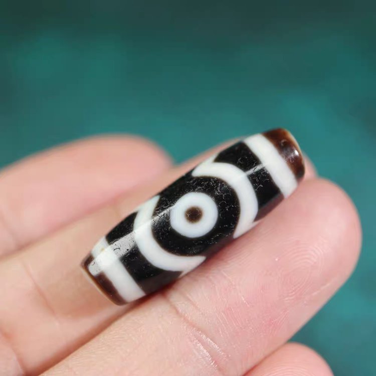 Amulet of Happiness, Honor and Long Life 3 Eye Dzi Bead
