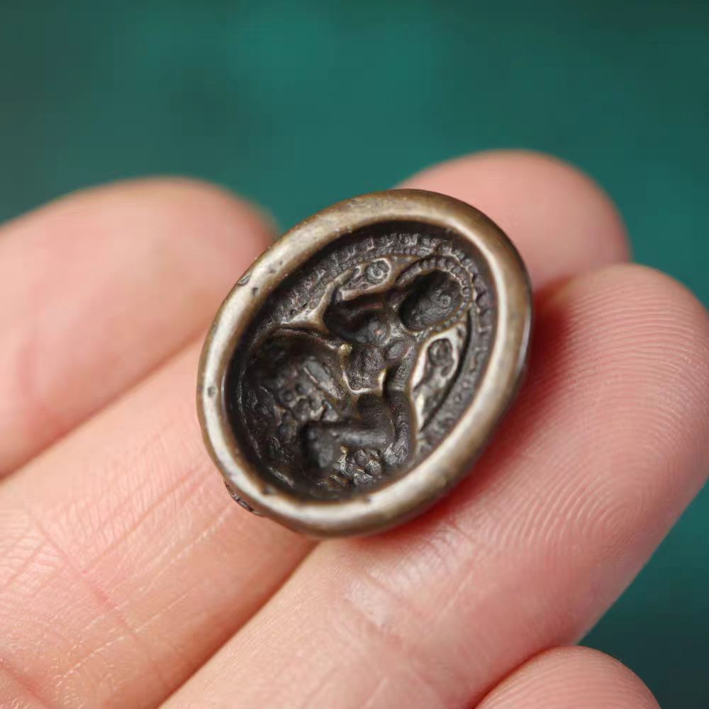 Vintage Tibetan Iron Green Tara Mantra Pendant