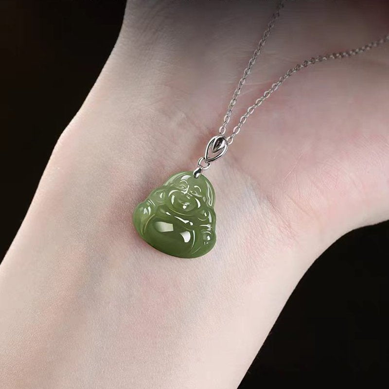 Green Jade Laughing Buddha Pendant