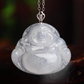 Clear White Jade Lady Laughing Buddha Pendant
