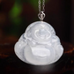 Clear White Jade Lady Laughing Buddha Pendant