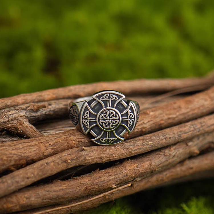 Titanium Celtic Cross Triquetra Viking Ring