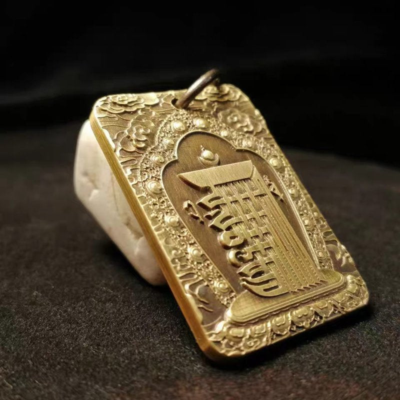 Rectangular Brass Pendant with Kalachakra Engraving