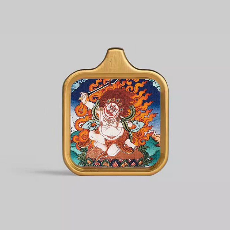 Square-Framed Fudo Myo-o Thangka Pendant