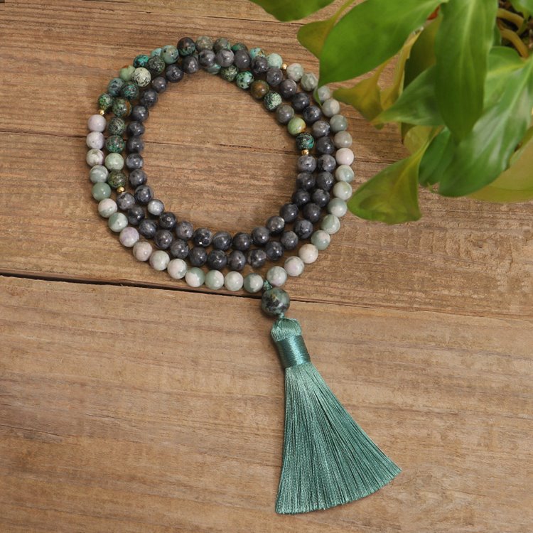 African Turquoise Amazonite Mala Bead Necklace-Mantrapiece