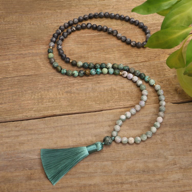 African Turquoise Amazonite Mala Bead Necklace