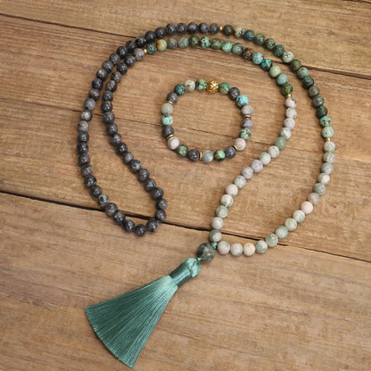 African Turquoise Amazonite Mala Bead Necklace