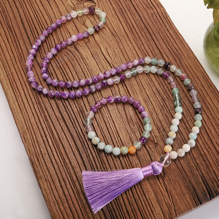 Amethyst Fluorite Yoga Beads Necklace