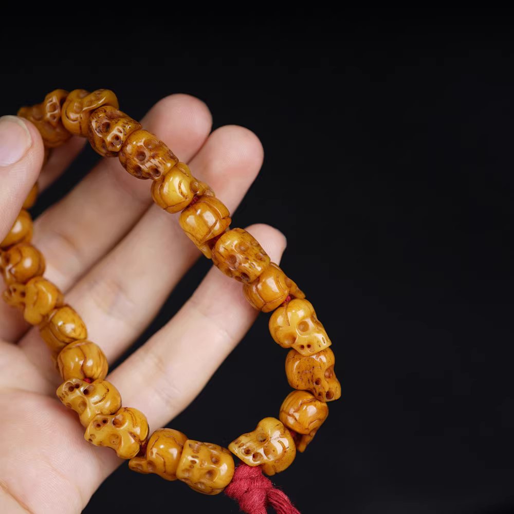 Antique Tibet Old Yak Bone Skull Wrist Mala